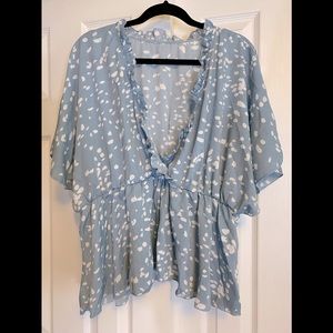 SHEIN Dusty Blue Dalmatian Print Babydoll Blouse Size 2X